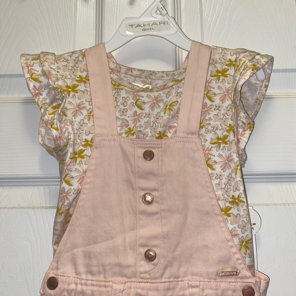 Tahari Girl Pink Floral 4T Overall Set NWT - Picture 5 of 5